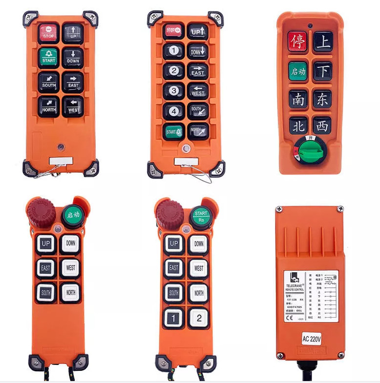 F21-E1B AC36V DC12-24V 6 বোতাম উত্তোলনের জন্য ইউনিভার্সাল ইন্ডাস্ট্রিয়াল ওয়্যারলেস রিমোট কন্ট্রোল